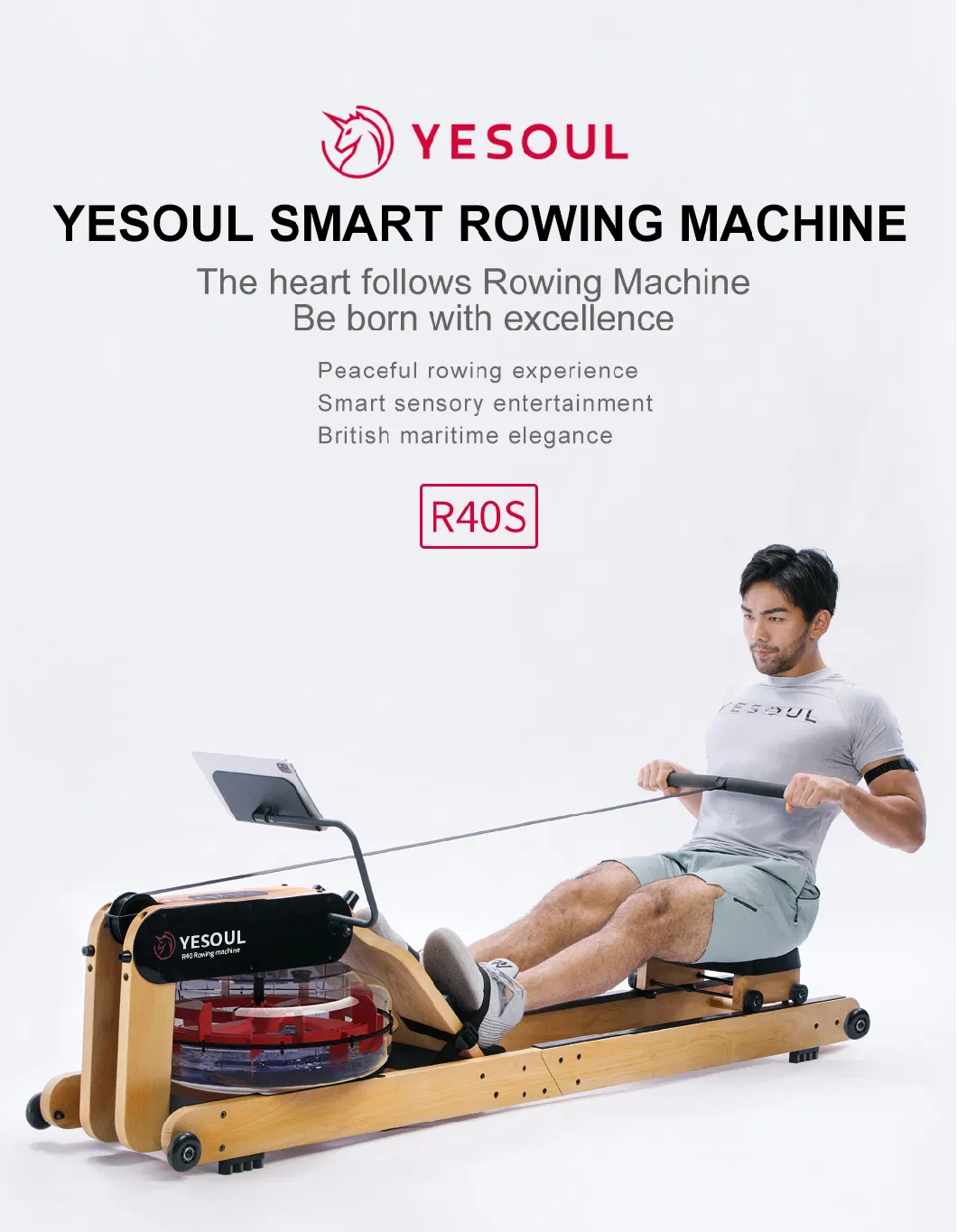 Yesoul Wooden Water Rower Machine Folding Rower Machine Indoor Gym Rowing Machine Home Exercise Rower Water Rower